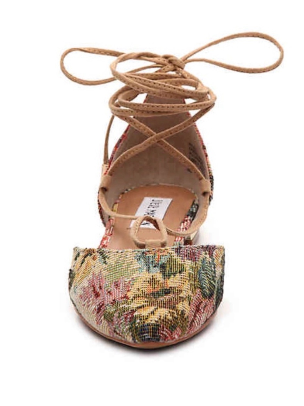 Steve Madden Walkie Flat Sz8.5 Floral Brocade Lace Up Point Toe Shoes Ankle Wrap - Picture 2 of 14